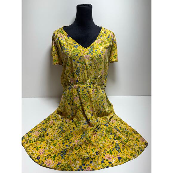 Old Navy Women’s XL Yellow Floral Cottage Core Spring Easter V Neck Dress - Picture 1 of 8